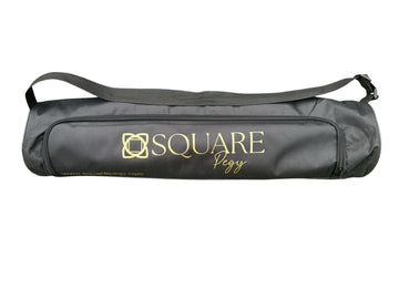 Black and gold yoga mat carry bag with adjustable shoulder strap, fits all standard mats
