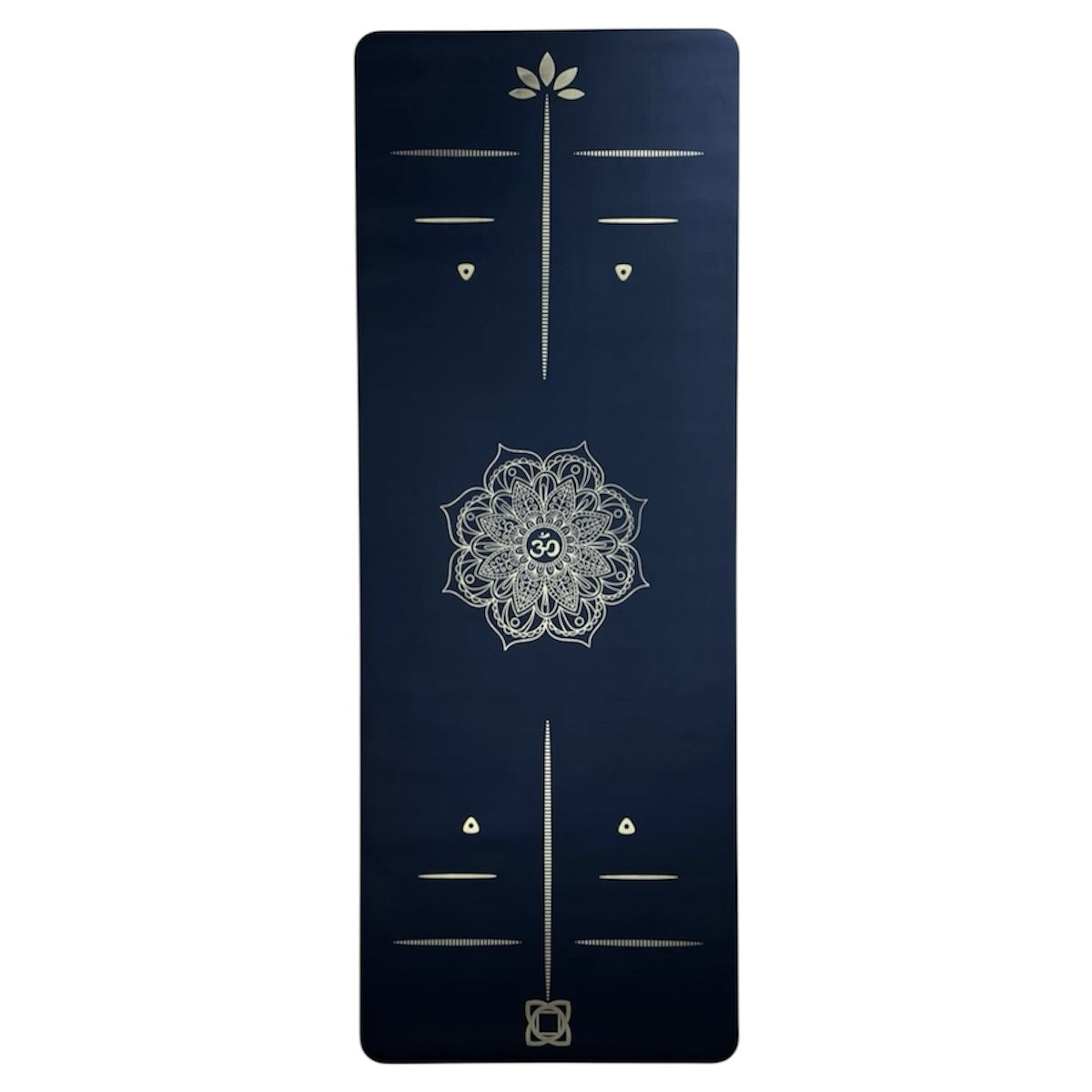 SquarePegy signature PU rubber yoga mat - non slip and durable, with lotus flower design and OM center symbol
