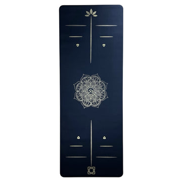 SquarePegy signature PU rubber yoga mat - non slip and durable, with lotus flower design and OM center symbol
